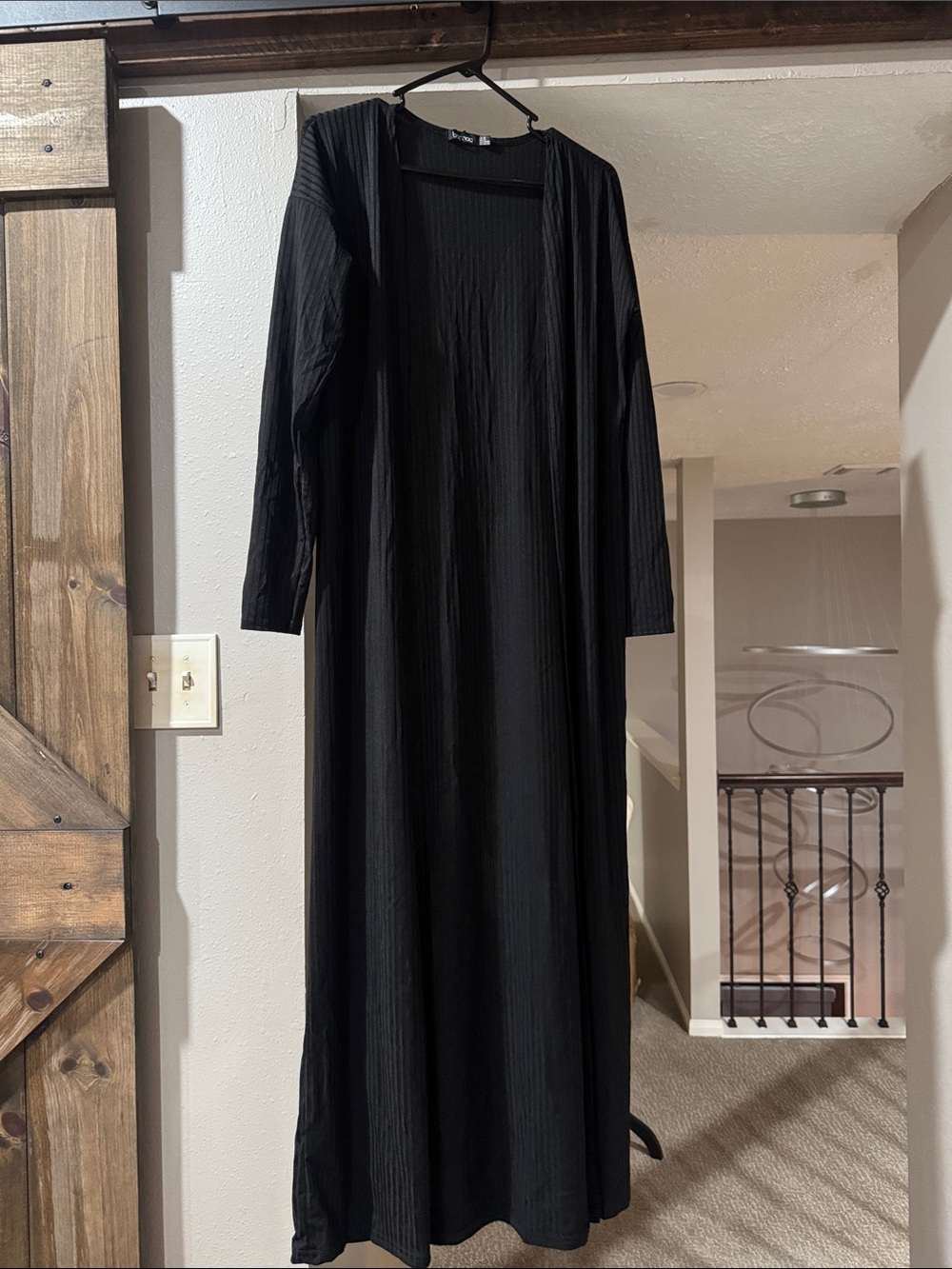 Boohoo Black Ribbed Long Cardigan